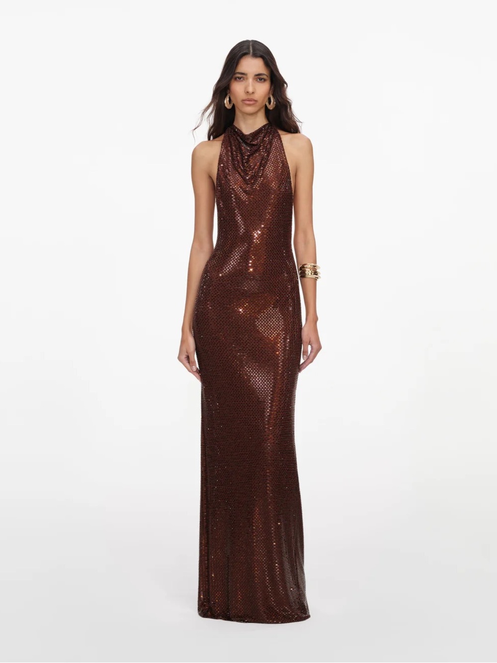 Self Portrait Brown Rhinestone Racer Back Maxi Dress - Picture 6 of 6